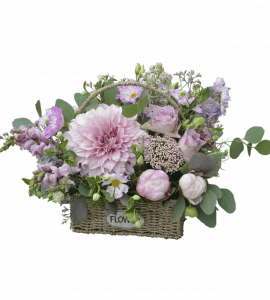 Basket with peonies and dahlia