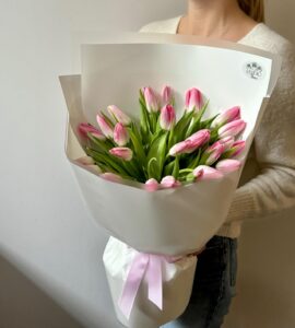 Bouquet of twenty-five pink tulips