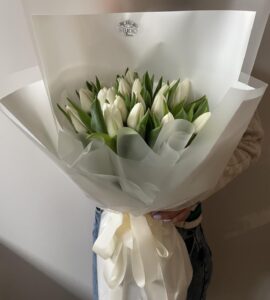 Bouquet of twenty-one white tulips