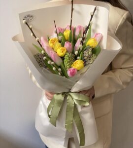 Bouquet with tulips and daffodils
