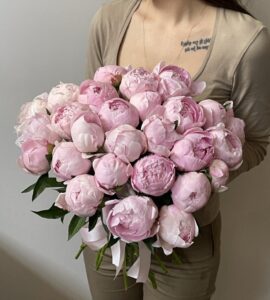 Bouquet of twenty seven pink peonies