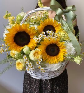 Basket of flowers with sunflowers