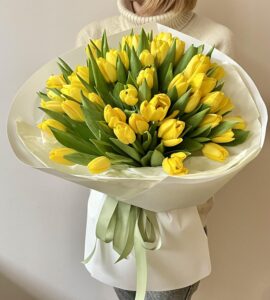 Bouquet of fifty-one yellow tulips