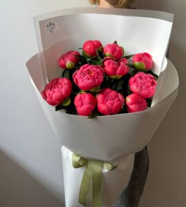 Bouquet of eleven coral peonies