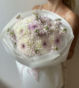 Bouquet of dahlias with matthiola