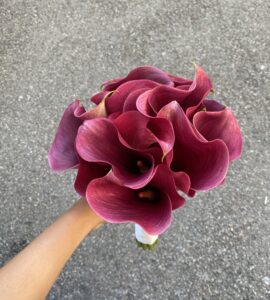 Bridal bouquet of fifteen burgundy calla