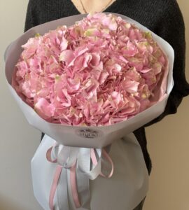 Bouquet of three pink Kenyan hydrangeas